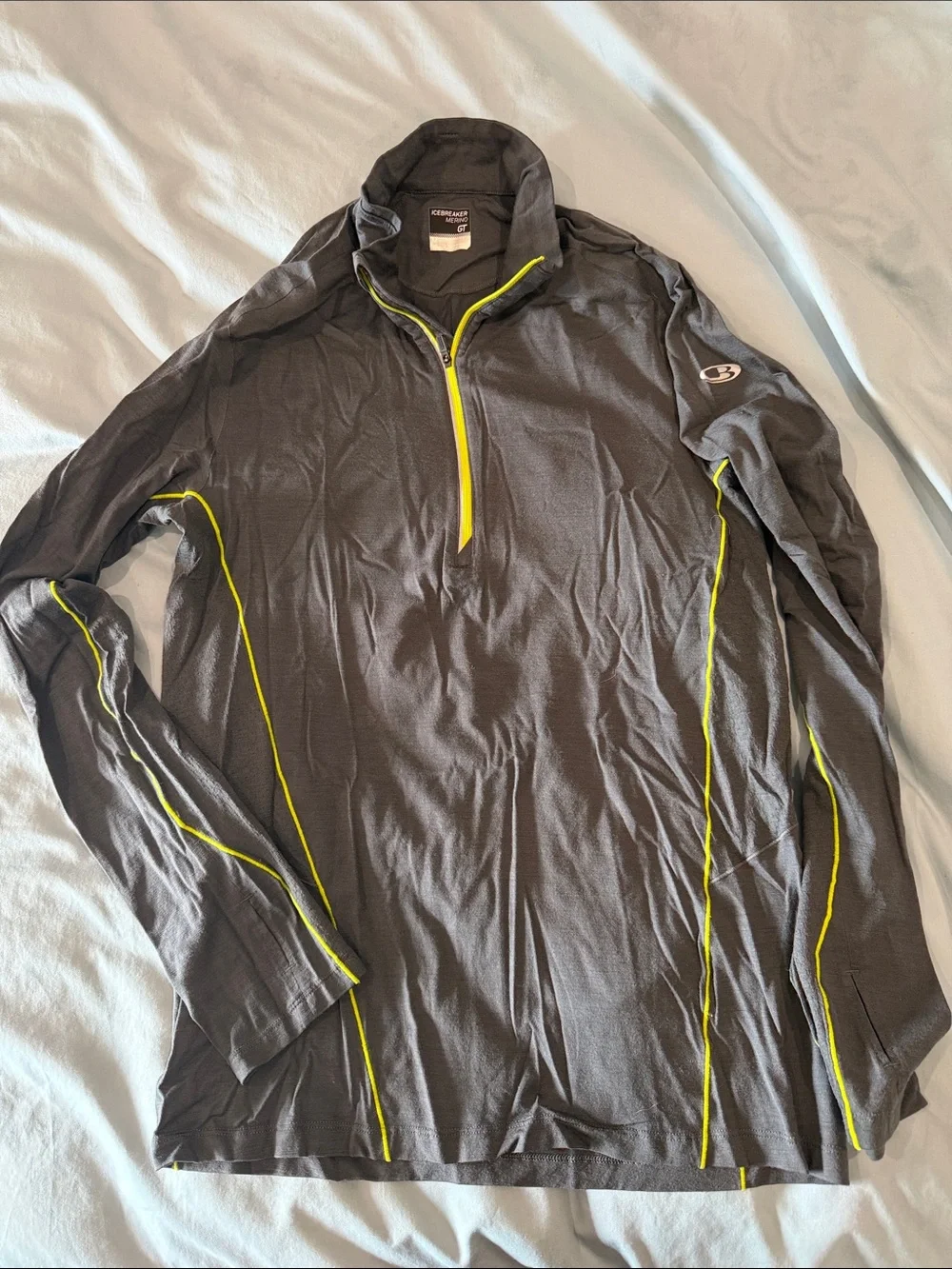 Icebreaker Men's Gray Half-Zip Pullover with Yellow Trim